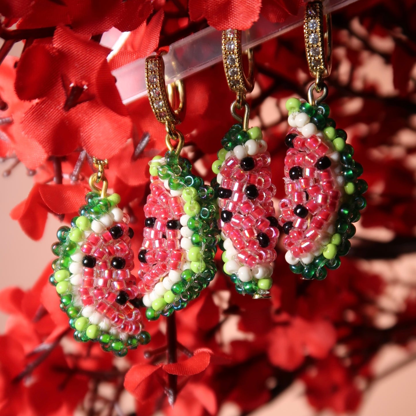 Beaded Watermelon Earrings