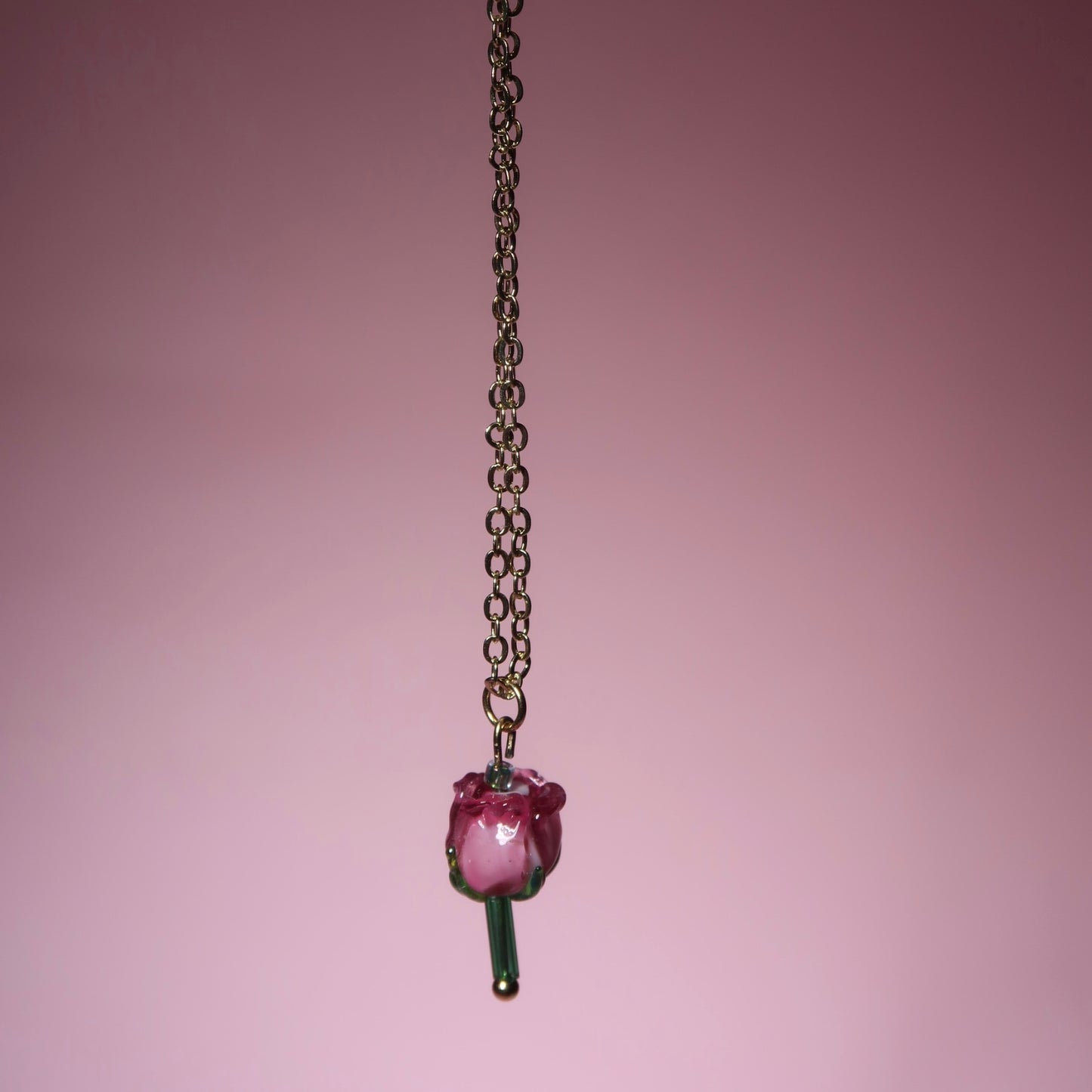 Glass Pink Rose Necklace