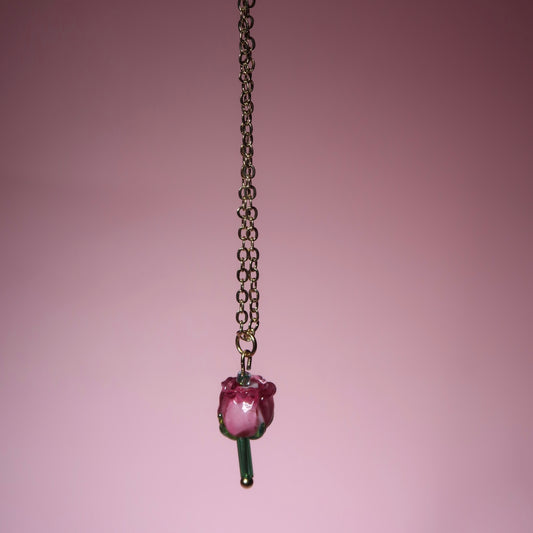 Glass Pink Rose Necklace