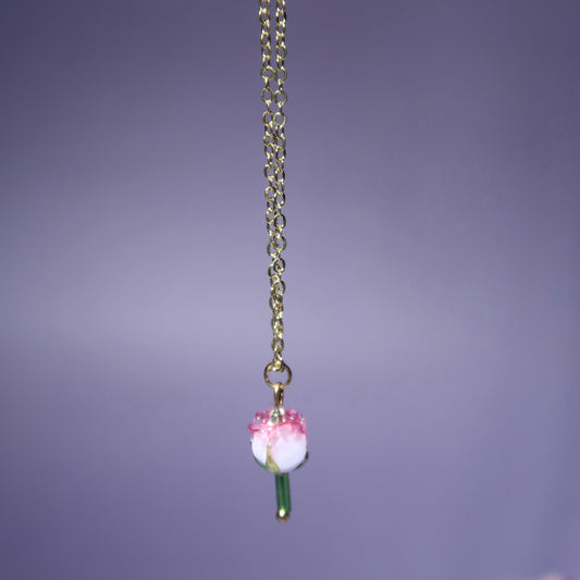 Glass White Rose Necklace