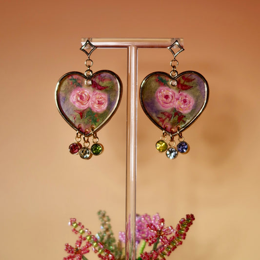 Romantic Rose Garden - Hand painted Floral Earrings