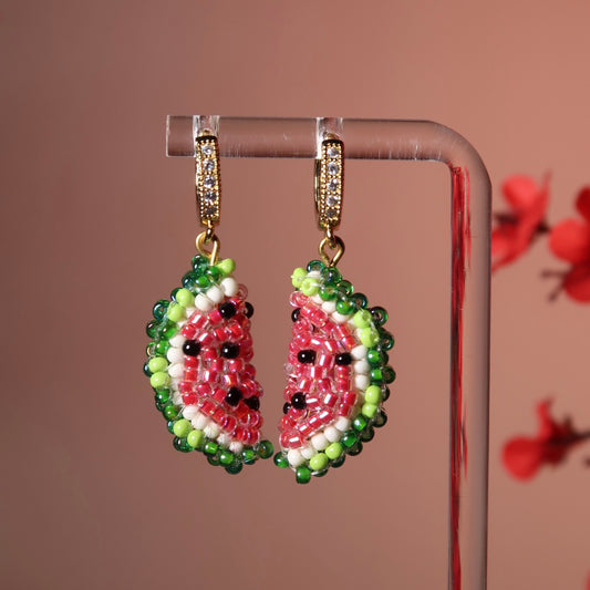 Beaded Watermelon Earrings