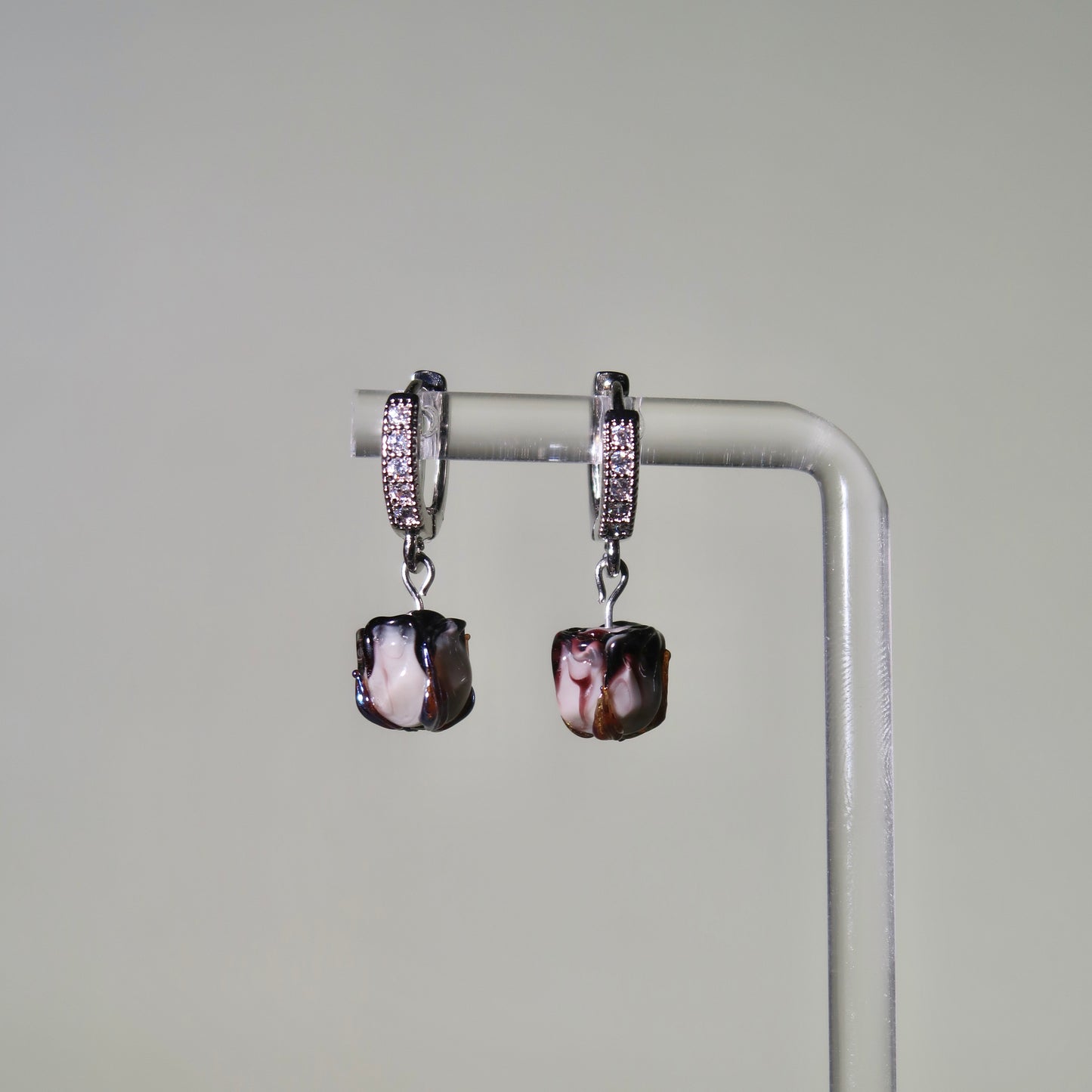 Black and Gray Rose Earrings